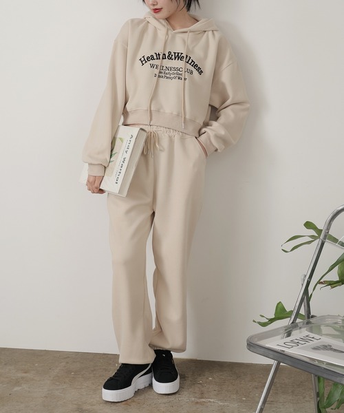 アーチデザイン刺繍ロゴ パーカー＆スウェットパンツ セットアップ 2点