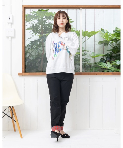 ScoLar（スカラー）の「743008：PREMIUMラメプリント裏毛プルオーバー（Tシャツ/カットソー・レディース・カーキ/ピンク/オートミール/ブラック・M）」の15枚目の写真