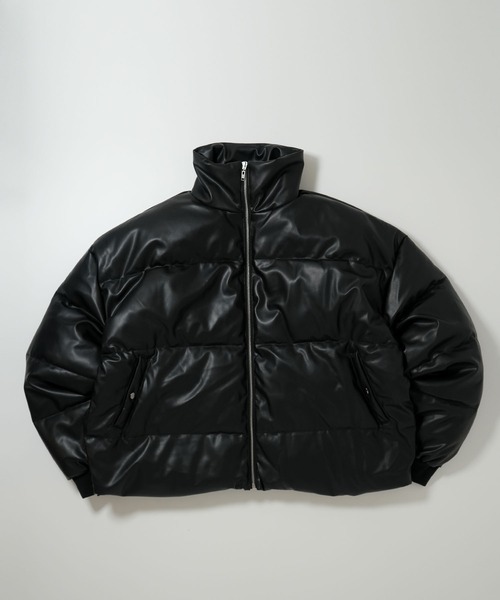 Anytime Songs（エニータイムソングス）の「synthetic leather fiber down jacket/合成皮革 ファイバーダウンジャケット フェイクダウンジャケット（ダウンジャケット/コート・メンズ・ブラック/オフホワイト・L/XL/M）」の2枚目の写真