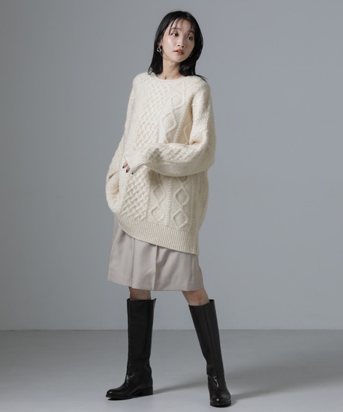 NANO universe（ナノユニバース）の「ケーブルチュニックニット（ニット/セーター・レディース・アイボリー/グレー/ネイビー・FREE）」の11枚目の写真