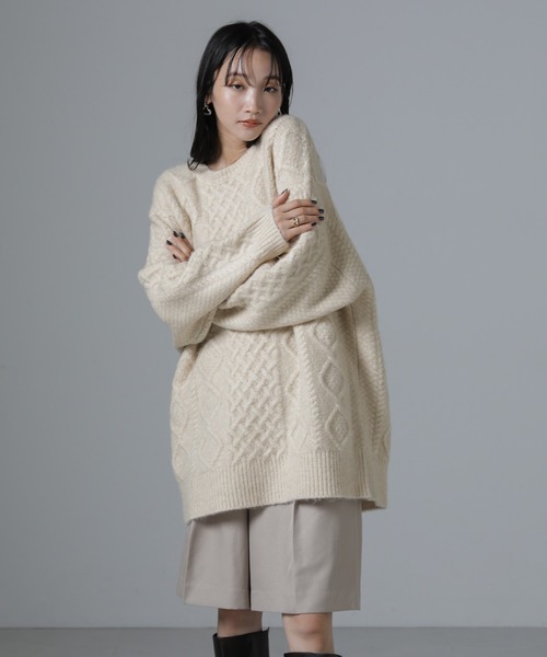 NANO universe（ナノユニバース）の「ケーブルチュニックニット（ニット/セーター・レディース・アイボリー/グレー/ネイビー・FREE）」の6枚目の写真
