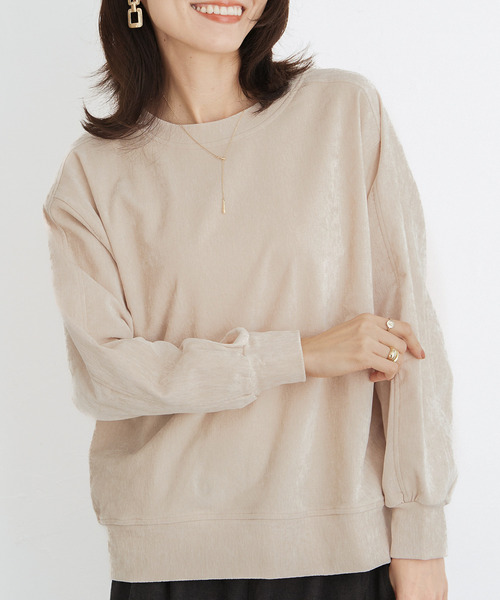 ikka(イッカ)の「ベロアプルオーバー(Tシャツ/カットソー・レディース・ライトベージュ/ピンク/ダークブラウン・L/M/S)」の3枚目の写真