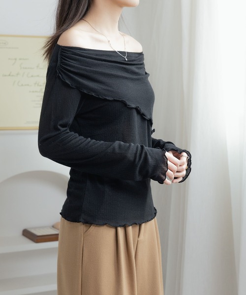 MAISON DE THERESE（メゾン ド テレーズ）の「ボートネック　長袖ニットトップス（ニット/セーター・レディース・ブラック/ピンク/パープル・M）」の11枚目の写真