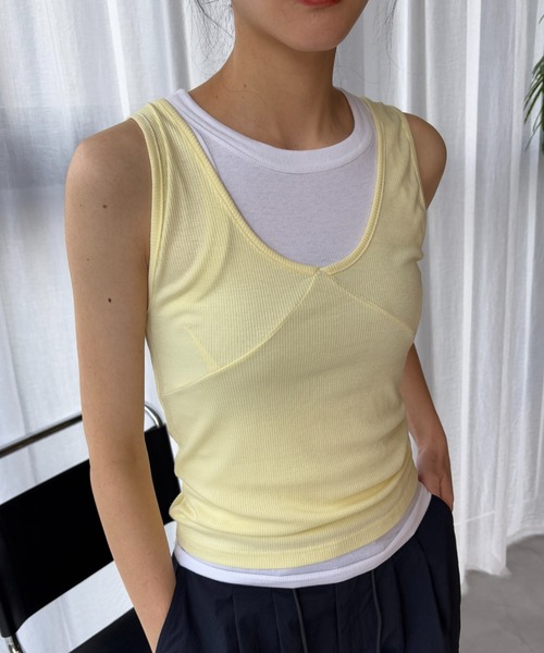 FUULLY STUDIO（フーリィーステューディオ）の「ビスチェライクレイヤードタンクトップ（タンクトップ・レディース・グレー/ダークブラウン/イエロー/ブラック・FREE）」の4枚目の写真