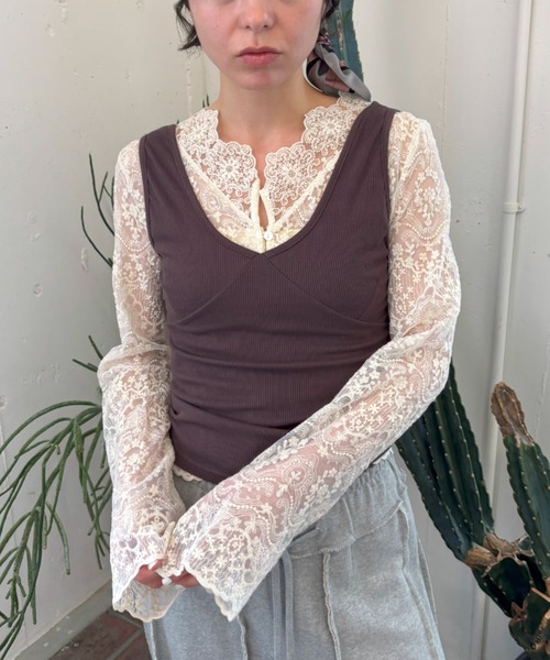 FUULLY STUDIO（フーリィーステューディオ）の「ビスチェライクレイヤードタンクトップ（タンクトップ・レディース・グレー/ダークブラウン/イエロー/ブラック・FREE）」の21枚目の写真