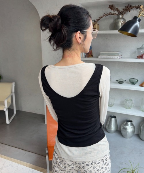 FUULLY STUDIO（フーリィーステューディオ）の「ビスチェライクレイヤードタンクトップ（タンクトップ・レディース・グレー/ダークブラウン/イエロー/ブラック・FREE）」の17枚目の写真