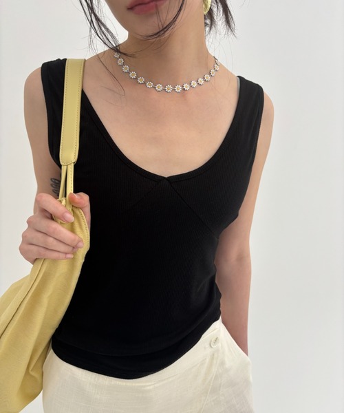 FUULLY STUDIO（フーリィーステューディオ）の「ビスチェライクレイヤードタンクトップ（タンクトップ・レディース・グレー/ダークブラウン/イエロー/ブラック・FREE）」の6枚目の写真