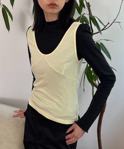 FUULLY STUDIO（フーリィーステューディオ）の「ビスチェライクレイヤードタンクトップ（タンクトップ・レディース・グレー/ダークブラウン/イエロー/ブラック・FREE）」の13枚目の写真