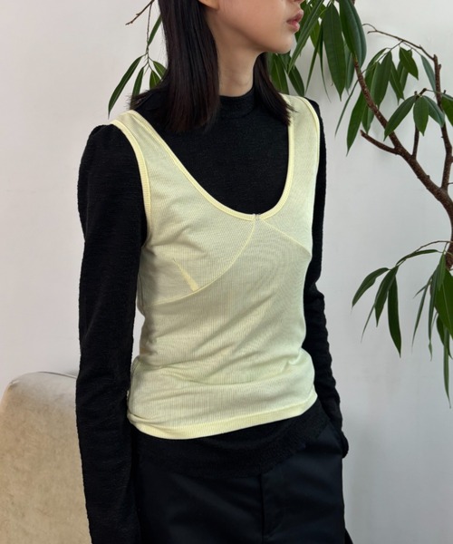 FUULLY STUDIO（フーリィーステューディオ）の「ビスチェライクレイヤードタンクトップ（タンクトップ・レディース・グレー/ダークブラウン/イエロー/ブラック・FREE）」の14枚目の写真