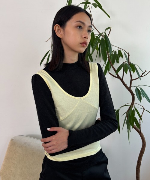 FUULLY STUDIO（フーリィーステューディオ）の「ビスチェライクレイヤードタンクトップ（タンクトップ・レディース・グレー/ダークブラウン/イエロー/ブラック・FREE）」の11枚目の写真