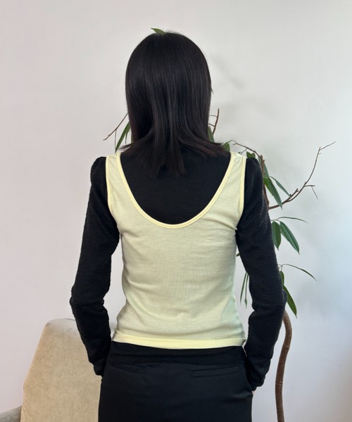 FUULLY STUDIO（フーリィーステューディオ）の「ビスチェライクレイヤードタンクトップ（タンクトップ・レディース・グレー/ダークブラウン/イエロー/ブラック・FREE）」の15枚目の写真