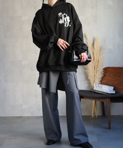 CREARE -LINO-（クレアーレリノ）の「〈ユニセックス商品〉ミニ裏毛 フラワー刺繍パーカー/フーディー（パーカー・レディース・ブラック系その他/グレー系その他・M）」の12枚目の写真