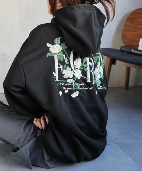 セール】〈ユニセックス商品〉ミニ裏毛 フラワー刺繍パーカー