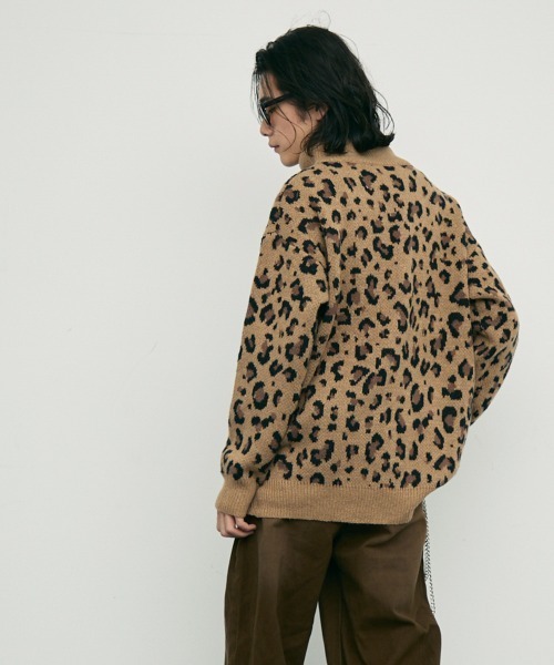 【セール】Leopard print zip-up knit sweater / レオパード柄ジップアップニットセーター（ニット/セーター）｜Shoowtime（ショウタイム）