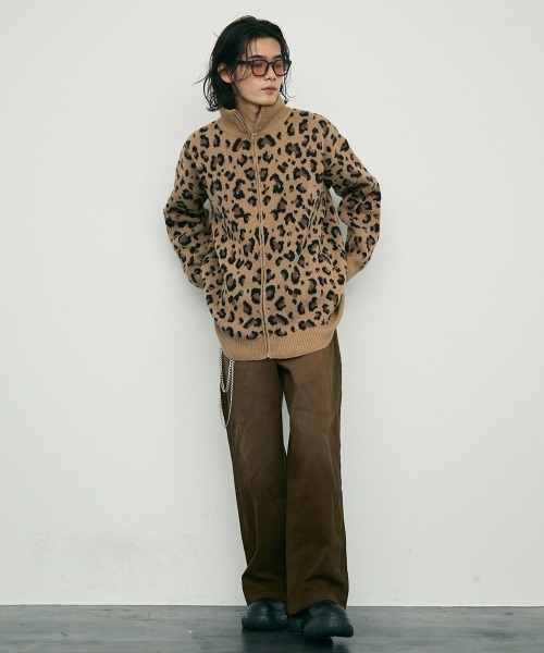 【セール】Leopard print zip-up knit sweater / レオパード柄ジップアップニットセーター（ニット/セーター）｜Shoowtime（ショウタイム）