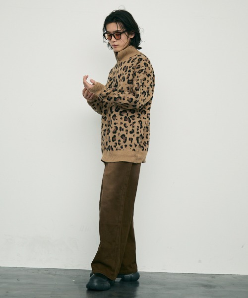 【セール】Leopard print zip-up knit sweater / レオパード柄ジップアップニットセーター（ニット/セーター）｜Shoowtime（ショウタイム）