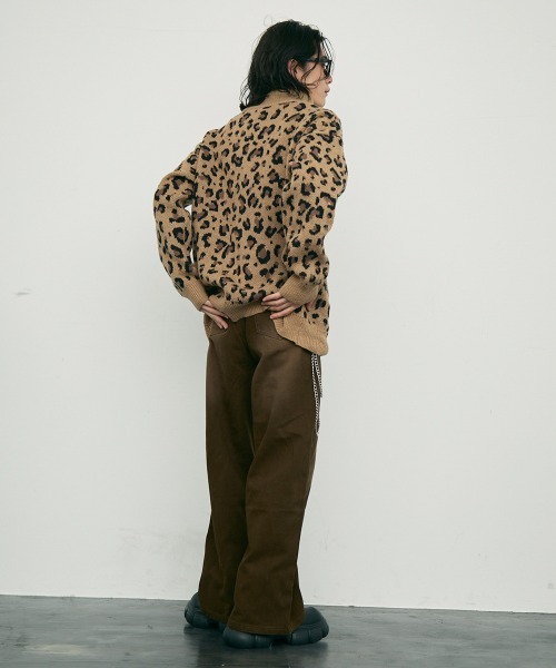 【セール】Leopard print zip-up knit sweater / レオパード柄ジップアップニットセーター（ニット/セーター）｜Shoowtime（ショウタイム）