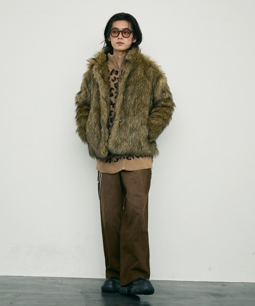 【セール】Leopard print zip-up knit sweater / レオパード柄ジップアップニットセーター（ニット/セーター）｜Shoowtime（ショウタイム）