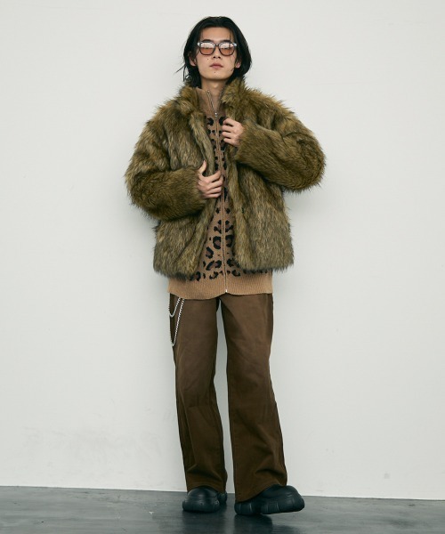 【セール】Leopard print zip-up knit sweater / レオパード柄ジップアップニットセーター（ニット/セーター）｜Shoowtime（ショウタイム）