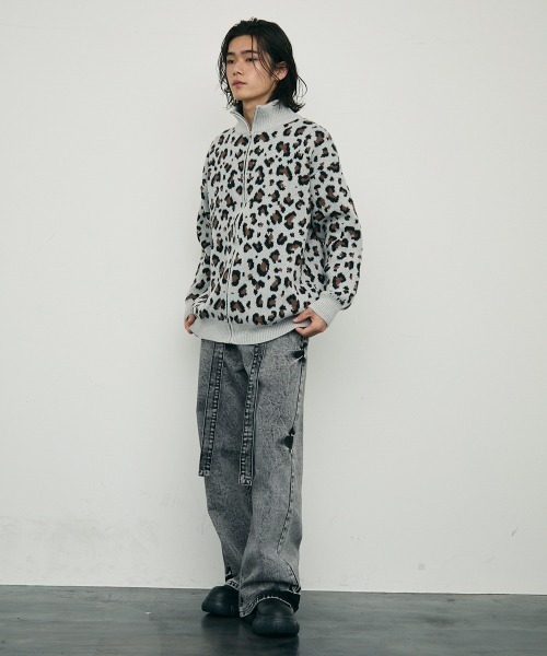 【セール】Leopard print zip-up knit sweater / レオパード柄ジップアップニットセーター（ニット/セーター）｜Shoowtime（ショウタイム）