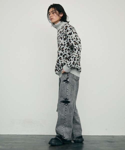 【セール】Leopard print zip-up knit sweater / レオパード柄ジップアップニットセーター（ニット/セーター）｜Shoowtime（ショウタイム）