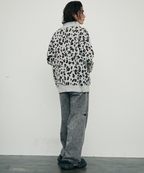 【セール】Leopard print zip-up knit sweater / レオパード柄ジップアップニットセーター（ニット/セーター）｜Shoowtime（ショウタイム）