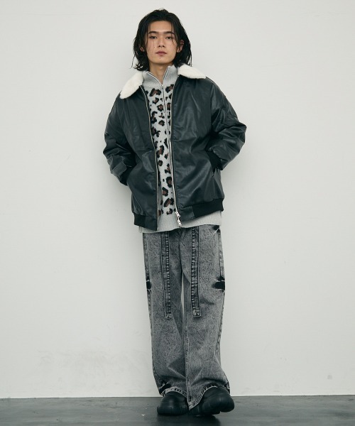 【セール】Leopard print zip-up knit sweater / レオパード柄ジップアップニットセーター（ニット/セーター）｜Shoowtime（ショウタイム）
