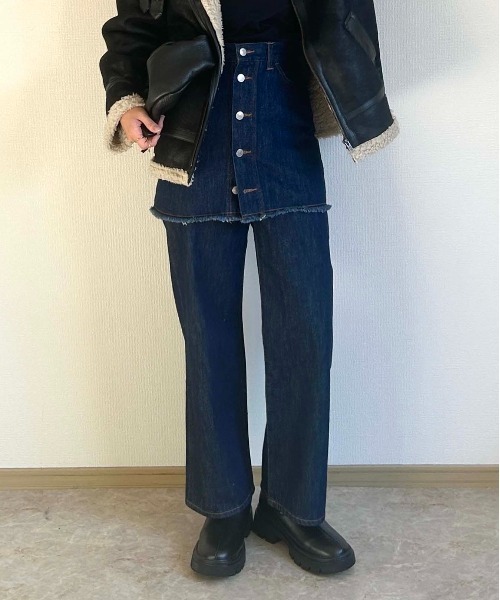 1chaku.(イッチャク)の「レイヤードデニムスカート(デニムスカート・レディース・インディゴブルー/ブラック・マルチサイズ)」の2枚目の写真