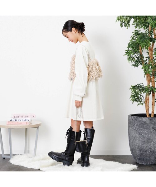 algy（アルジー）の「ボアヤーンビスチェ&裏起毛ワンピセット（ワンピース・キッズ・チャコール/ピンク/アイボリー・X-SMALL/XX-SMALL/SMALL/MEDIUM）」の5枚目の写真