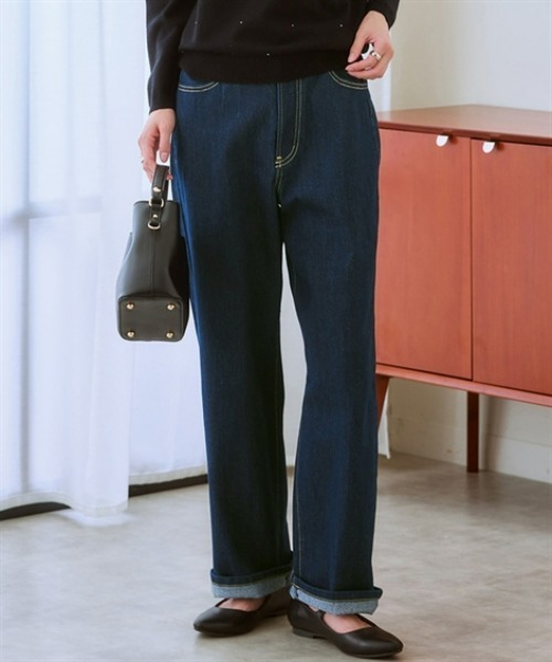 nissen（ニッセン）の「ウエスト裏ゴムボックスストレッチストレートデニムパンツ（その他パンツ・レディース・ネイビー系/ブルー系/ブラック/グレー系・LL/L/M/3L/S）」の3枚目の写真