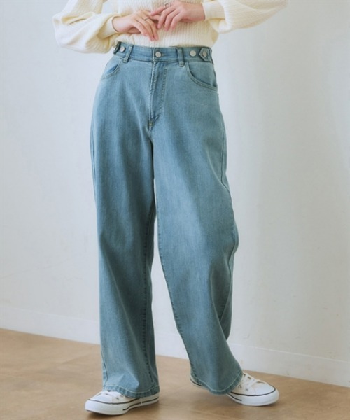 nissen（ニッセン）の「ウエスト裏ゴムボックスストレッチストレートデニムパンツ（その他パンツ・レディース・ネイビー系/ブルー系/ブラック/グレー系・LL/L/M/3L/S）」の4枚目の写真