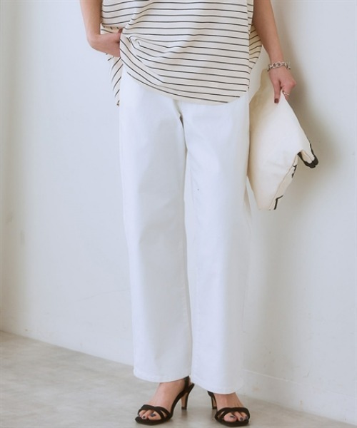 nissen（ニッセン）の「ウエスト裏ゴムボックスストレッチストレートデニムパンツ（その他パンツ・レディース・ネイビー系/ブルー系/ブラック/グレー系/オフホワイト・LL/L/M/3L/S）」の2枚目の写真