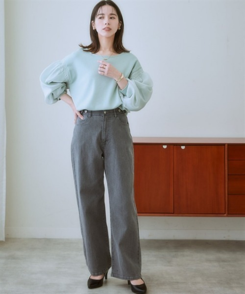 nissen（ニッセン）の「ウエスト裏ゴムボックスストレッチストレートデニムパンツ（その他パンツ・レディース・ネイビー系/ブルー系/ブラック/グレー系・LL/L/M/3L/S）」の6枚目の写真