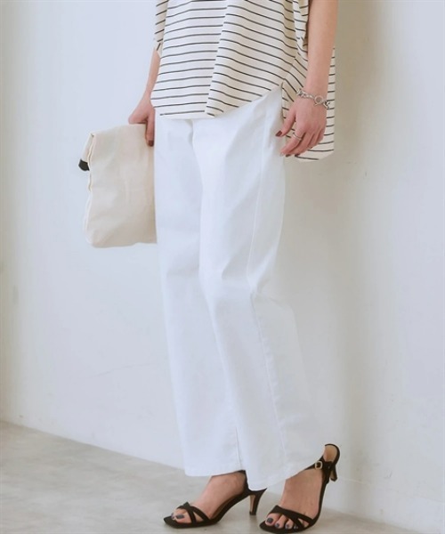 nissen（ニッセン）の「ウエスト裏ゴムボックスストレッチストレートデニムパンツ（その他パンツ・レディース・ネイビー系/ブルー系/ブラック/グレー系/オフホワイト・LL/L/M/3L/S）」の9枚目の写真