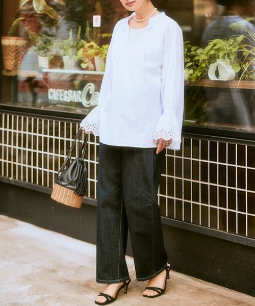 nissen（ニッセン）の「ウエスト裏ゴムボックスストレッチストレートデニムパンツ（その他パンツ・レディース・ネイビー系/ブルー系/ブラック/グレー系/オフホワイト・LL/L/M/3L/S）」の12枚目の写真