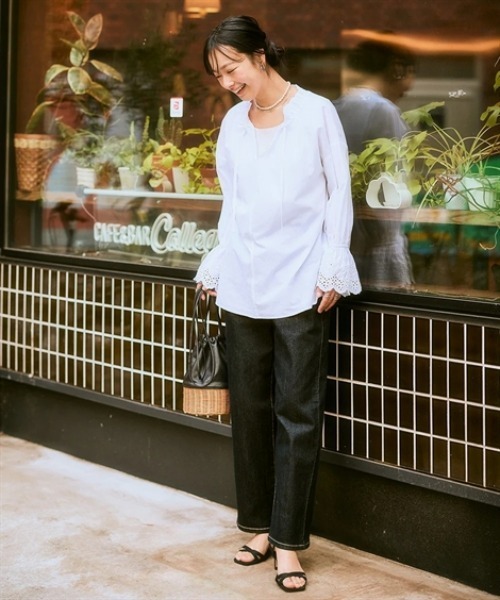 nissen（ニッセン）の「ウエスト裏ゴムボックスストレッチストレートデニムパンツ（その他パンツ・レディース・ネイビー系/ブルー系/ブラック/グレー系/オフホワイト・LL/L/M/3L/S）」の13枚目の写真