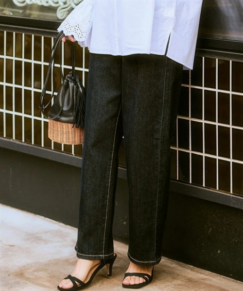 nissen（ニッセン）の「ウエスト裏ゴムボックスストレッチストレートデニムパンツ（その他パンツ・レディース・ネイビー系/ブルー系/ブラック/グレー系/オフホワイト・LL/L/M/3L/S）」の14枚目の写真