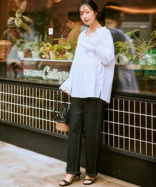 nissen（ニッセン）の「ウエスト裏ゴムボックスストレッチストレートデニムパンツ（その他パンツ・レディース・ネイビー系/ブルー系/ブラック/グレー系/オフホワイト・LL/L/M/3L/S）」の15枚目の写真