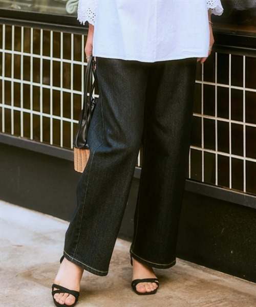 nissen（ニッセン）の「ウエスト裏ゴムボックスストレッチストレートデニムパンツ（その他パンツ・レディース・ネイビー系/ブルー系/ブラック/グレー系/オフホワイト・LL/L/M/3L/S）」の16枚目の写真