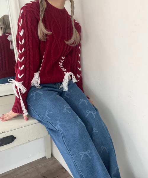 MORE self LOVE（モアセルフラブ）の「Holiday lace up knit（ニット/セーター・レディース・レッド・FREE）」の9枚目の写真