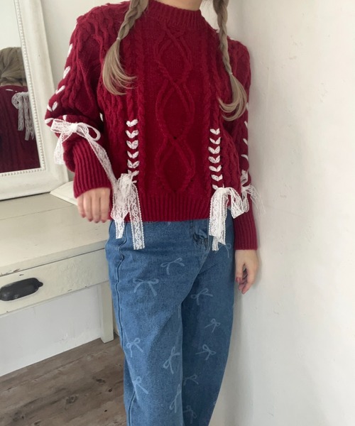 MORE self LOVE（モアセルフラブ）の「Holiday lace up knit（ニット/セーター・レディース・レッド・FREE）」の10枚目の写真