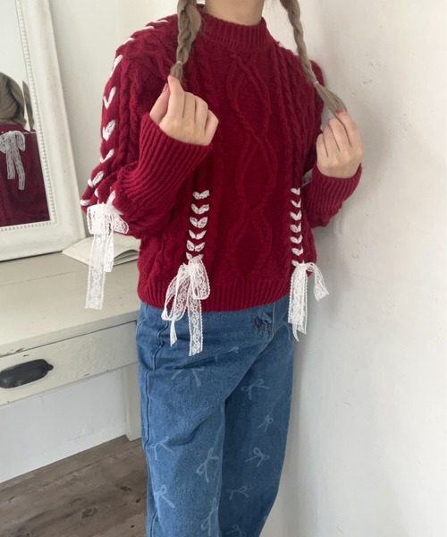 MORE self LOVE（モアセルフラブ）の「Holiday lace up knit（ニット/セーター・レディース・レッド・FREE）」の12枚目の写真