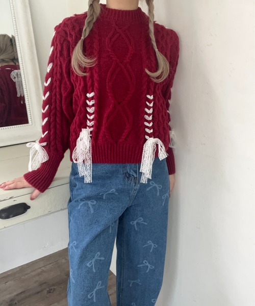 MORE self LOVE（モアセルフラブ）の「Holiday lace up knit（ニット/セーター・レディース・レッド・FREE）」の13枚目の写真