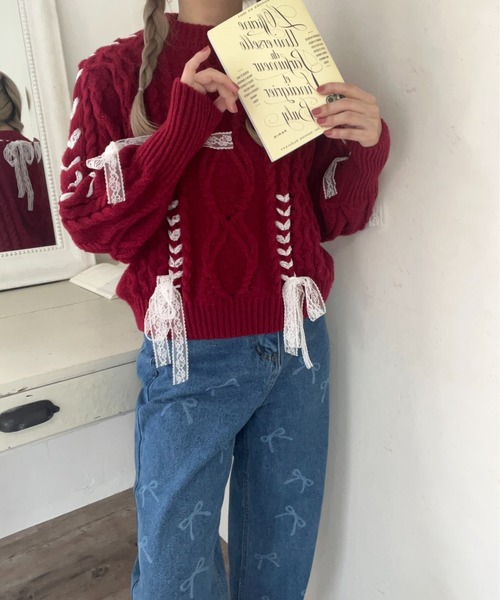 MORE self LOVE（モアセルフラブ）の「Holiday lace up knit（ニット/セーター・レディース・レッド・FREE）」の15枚目の写真