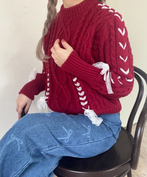 MORE self LOVE（モアセルフラブ）の「Holiday lace up knit（ニット/セーター・レディース・レッド・FREE）」の18枚目の写真