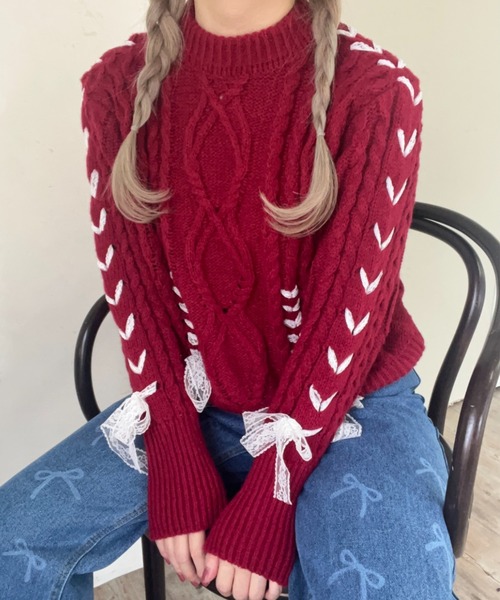 MORE self LOVE（モアセルフラブ）の「Holiday lace up knit（ニット/セーター・レディース・レッド・FREE）」の19枚目の写真