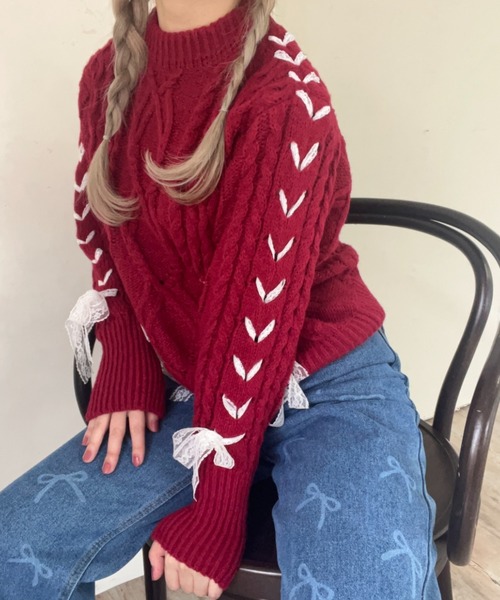 MORE self LOVE（モアセルフラブ）の「Holiday lace up knit（ニット/セーター・レディース・レッド・FREE）」の20枚目の写真