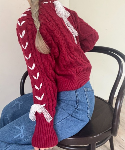 MORE self LOVE（モアセルフラブ）の「Holiday lace up knit（ニット/セーター・レディース・レッド・FREE）」の21枚目の写真