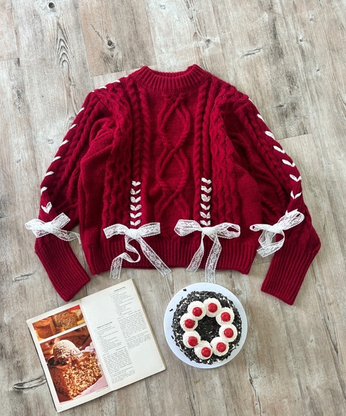 MORE self LOVE（モアセルフラブ）の「Holiday lace up knit（ニット/セーター・レディース・レッド・FREE）」の22枚目の写真