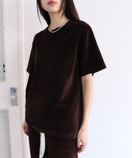 Didot.showroom（ディドット ショールーム）の「【DIDOT.】ベロアTEE（Tシャツ/カットソー・レディース・ベージュ/ブラウン/ヘザーグレー/アイボリー/ブラック・FREE）」の4枚目の写真